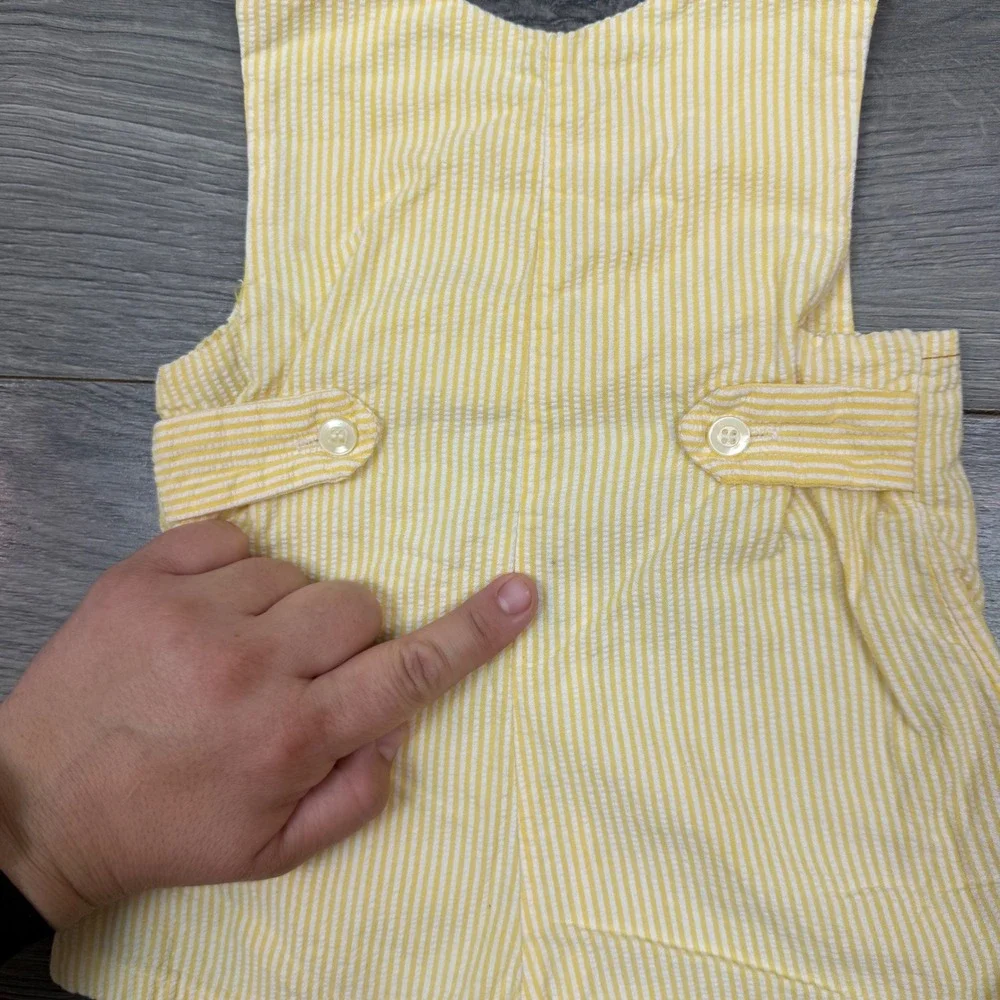 Vintage Wonderalls Seersucker Yellow Stripe Cotton Romper Lion Baby 3–6 Months